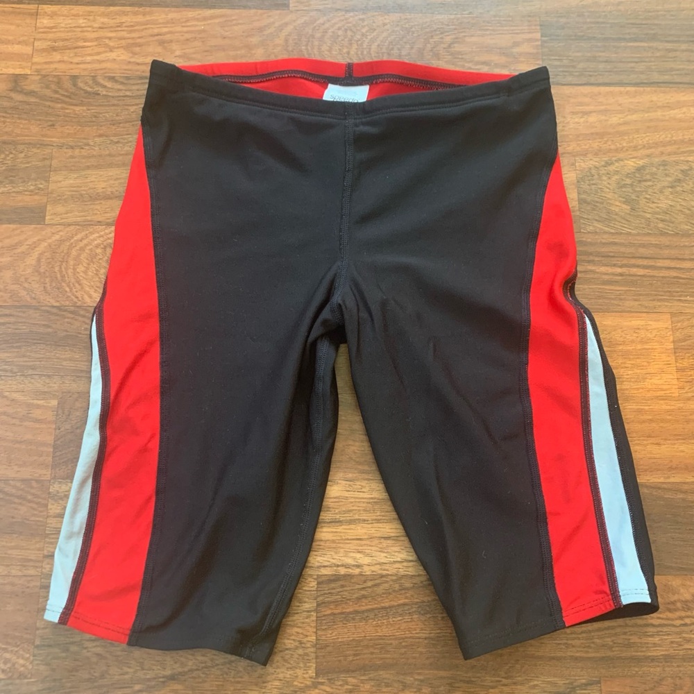Speedo Endurance Activewear Biker Shorts Pull On Men’s 30 Black Red Logo Stretch